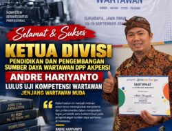Perkuat Kompetensi Jurnalistik, Ketua Divisi Pendidikan DPP AKPERSI Andre Hariyanto Lulus UKW